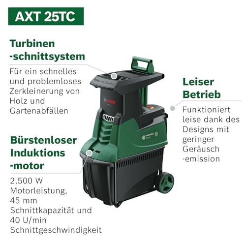 Bosch Turbinenhäcksler AXT 25 TC (2.500 W; geeignet für Holz und harte Gartenabfälle; inklusive Gartenhandschuhe; integrierte Fangbox 53 l; in Karton) – Amazon Edition – Bild 2