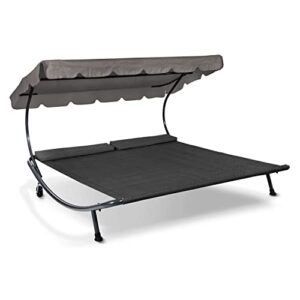 LECO Outdoor-Doppelliege Original – Sonnenliege, Gartenliege mit Sonnendach für zwei Personen wetterfest - Gestell anthrazit