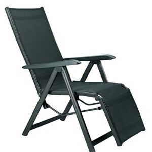 Kettler Relaxsessel Basic Plus – wetterfester Klappstuhl aus Aluminium und mit hautsympathischem Gewebe – verstellbarer Liegestuhl für Terrasse und Garten – anthrazit & anthrazit