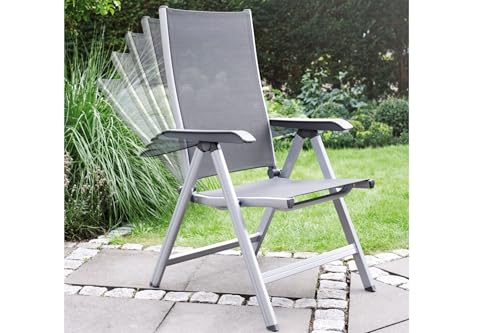 Kettler Basic Plus Advantage Gartenstuhl-Hochlehner verstellbar - einfach zusammenklappbar - praktischer Klappstuhl - Aluminium & robuster Kunststoff - wetterfeste Gartenmöbel – silber/anthrazit – Bild 2