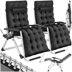 tectake® Sonnenliege klappbar, Liegestuhl, Gartenliege stufenlos verstellbar, Outdoor Sessel für Balkon oder Garten, Liege mit extra Dicker Auflage, Relaxliege belastbar bis 200kg - schwarz, 2er Set