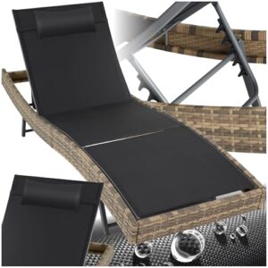 tectake® Sonnenliege, 6-Fach verstellbare Rückenlehne, Gartenliege wetterfest, Poolliege mit Kopfkissen, Outdoor Liege, UV-beständig, Strandliege für Garten, Terrasse und Balkon - Natur
