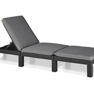 Allibert by Keter Daytona Deluxe Sonnenliege für Garten, Terrasse & Balkon mit verstellbarem Kopfteil, grau, inkl. Auflage, Gartenliege aus Kunststoff, flache Rattanoptik, 195x65x25,5 cm