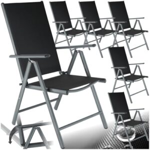 tectake® Aluminium Gartenstuhl 6er Set, Klappstuhl mit 7-facher Neigungsverstellung und hoher Rückenlehne, Gartenmöbel Set mit 6 Stühlen, klappbar, ideal für Garten, Terrasse und Balkon - anthrazit