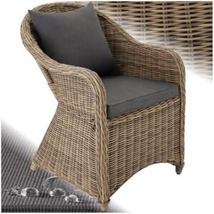 tectake® Rattan Stuhl, Garten Sessel, Outdoor Korbsessel mit Rücken- und Sitzkissen, Möbel wetterfest, Gartenmöbel, Balkonmöbel, Wintergarten - Natur