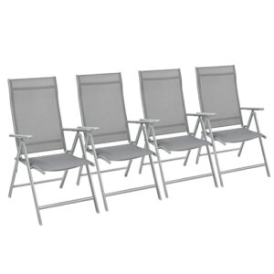 SONGMICS Gartenstuhl 4er Set, Klappstuhl, Outdoor-Stuhl, mit Metallgestell, 8-Fach verstellbare Rückenlehne, bis 150 kg belastbar, grau GCB30GY