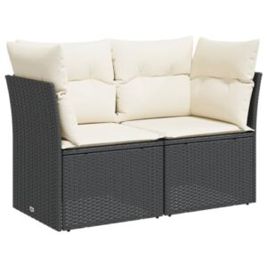 vidaXL Gartensofa mit Kissen 2-Sitzer, Sofa mit Staufach unter Sitzfläche, Terrassensofa mit abnehmbarem waschbarem Bezug, Gartenmöbel Terrassenmöbel, Schwarz Poly Rattan