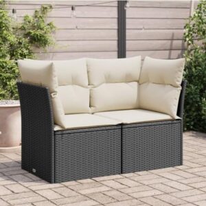 Alternative view of vidaXL Gartensofa mit Kissen 2-Sitzer, Sofa mit Staufach unter Sitzfläche, Terrassensofa mit abnehmbarem waschbarem Bezug, Gartenmöbel Terrassenmöbel, Schwarz Poly Rattan