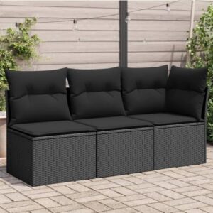 Alternative view of vidaXL Gartensofa mit Kissen 3-Sitzer, Sofa mit Staufach unter Sitzfläche, Terrassensofa mit abnehmbarem waschbarem Bezug, Gartenmöbel Terrassenmöbel, Schwarz Poly Rattan