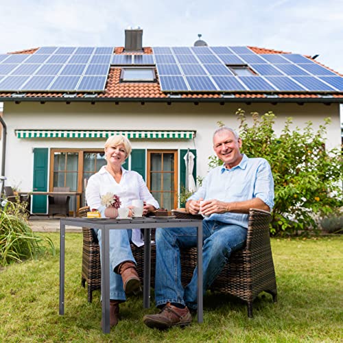 Relaxdays Gartentisch, HBT: 74 x 78 x 78 cm, Balkontisch Holzoptik, Kunststoff, Stahl, Terrassentisch quadratisch, grau – Bild 3