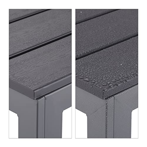 Relaxdays Gartentisch, HBT: 74 x 78 x 78 cm, Balkontisch Holzoptik, Kunststoff, Stahl, Terrassentisch quadratisch, grau – Bild 6