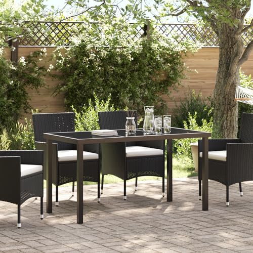 vidaXL Rechteckiger Terrassentisch Metall für draußen Platz für 6 Wetterfest modernes Design Schwarze Oberfläche | Abmessungen: 140 x 70 x 73 cm Ideal für Zusammenkünfte – Bild 2