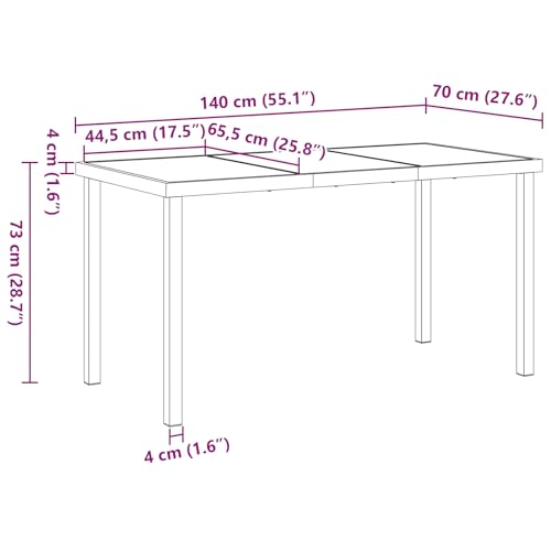 vidaXL Rechteckiger Terrassentisch Metall für draußen Platz für 6 Wetterfest modernes Design Schwarze Oberfläche | Abmessungen: 140 x 70 x 73 cm Ideal für Zusammenkünfte – Bild 3