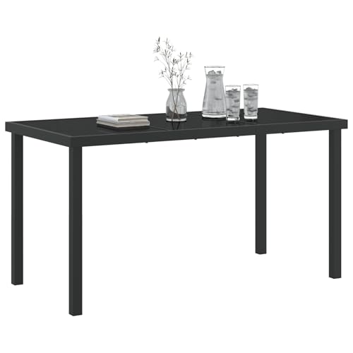vidaXL Rechteckiger Terrassentisch Metall für draußen Platz für 6 Wetterfest modernes Design Schwarze Oberfläche | Abmessungen: 140 x 70 x 73 cm Ideal für Zusammenkünfte – Bild 4