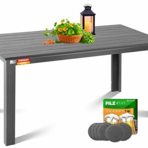 KESSER® Gartentisch 156x78cm für bis 6 Personen Esstisch Wetterfest & UV-Beständig | Outdoor Tisch mit pulverbeschichteter Stahl-Gestell & Kunststoff Tischplatte in Holz-Optik inkl. 6 Filz-Untersetzer