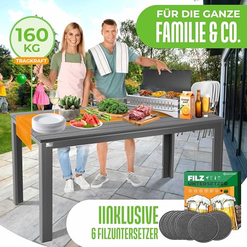 KESSER® Gartentisch 156x78cm für bis 6 Personen Esstisch Wetterfest & UV-Beständig | Outdoor Tisch mit pulverbeschichteter Stahl-Gestell & Kunststoff Tischplatte in Holz-Optik inkl. 6 Filz-Untersetzer – Bild 4