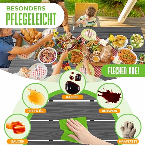 KESSER® Gartentisch 156x78cm für bis 6 Personen Esstisch Wetterfest & UV-Beständig | Outdoor Tisch mit pulverbeschichteter Stahl-Gestell & Kunststoff Tischplatte in Holz-Optik inkl. 6 Filz-Untersetzer – Bild 5