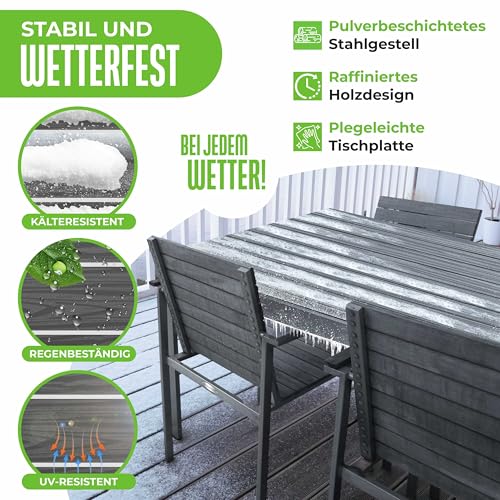 KESSER® Gartentisch 156x78cm für bis 6 Personen Esstisch Wetterfest & UV-Beständig | Outdoor Tisch mit pulverbeschichteter Stahl-Gestell & Kunststoff Tischplatte in Holz-Optik inkl. 6 Filz-Untersetzer – Bild 6