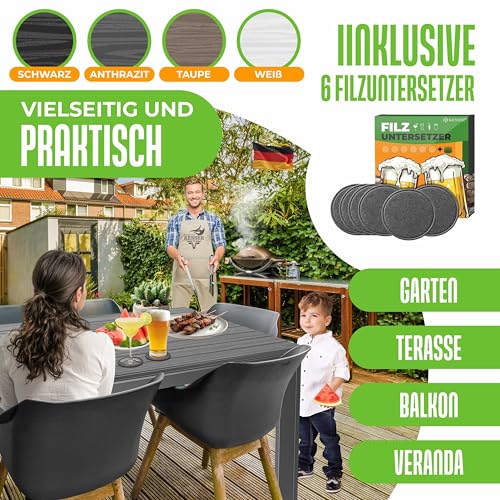 KESSER® Gartentisch 156x78cm für bis 6 Personen Esstisch Wetterfest & UV-Beständig | Outdoor Tisch mit pulverbeschichteter Stahl-Gestell & Kunststoff Tischplatte in Holz-Optik inkl. 6 Filz-Untersetzer – Bild 7