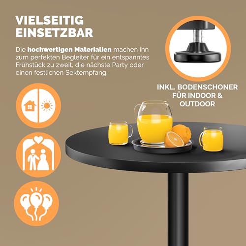 Casaria® 2in1 Stehtisch Höhenverstellbar 2er Set 70/115 cm Aluminium Ø 60 cm Rund Wetterfest Outdoor Indoor Camping Bistrotisch Balkonmöbel Schwarz – Bild 4