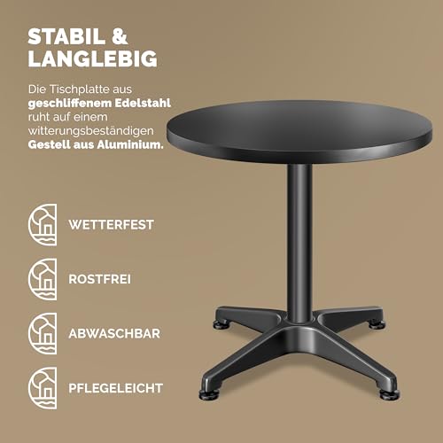 Casaria® 2in1 Stehtisch Höhenverstellbar 2er Set 70/115 cm Aluminium Ø 60 cm Rund Wetterfest Outdoor Indoor Camping Bistrotisch Balkonmöbel Schwarz – Bild 6