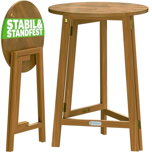 Casaria® Stehtisch Holz Klappbar 110cm Hoch 80 cm Rund Akazie Rustikal Indoor Outdoor Bistrotisch Biertisch Gartentisch Klapptisch Partytisch Bartisch