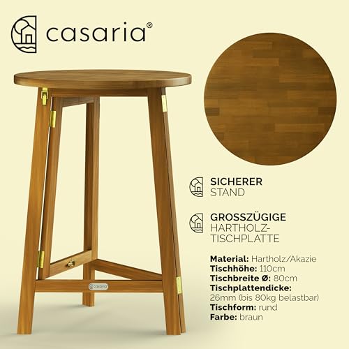Casaria® Stehtisch Holz Klappbar 110cm Hoch 80 cm Rund Akazie Rustikal Indoor Outdoor Bistrotisch Biertisch Gartentisch Klapptisch Partytisch Bartisch – Bild 3