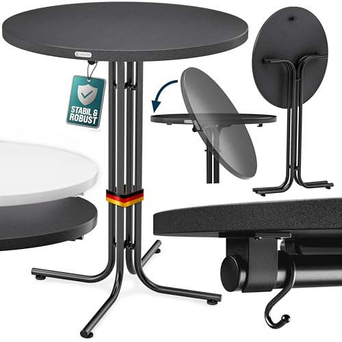 Casaria® Stehtisch Klappbar Outdoor Gastro Bistrotisch 2X Haken Ø 80 cm Rund Witterungsbeständig Grau Bartisch pulverbeschichtet Metall MDF