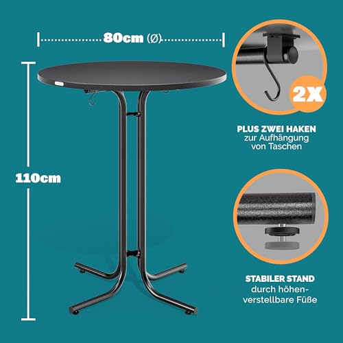 Casaria® Stehtisch Klappbar Outdoor Gastro Bistrotisch 2X Haken Ø 80 cm Rund Witterungsbeständig Grau Bartisch pulverbeschichtet Metall MDF – Bild 2