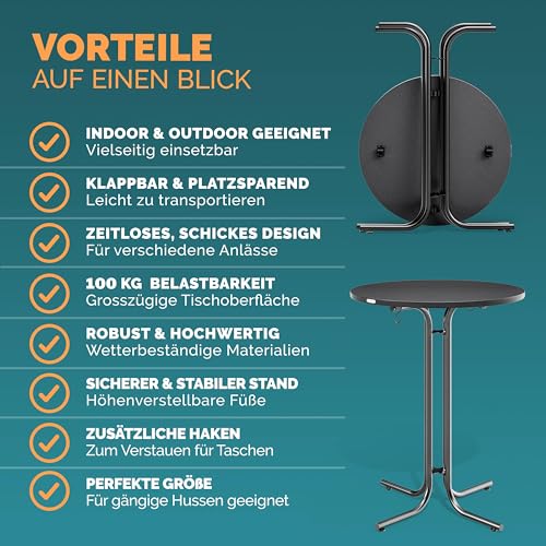 Casaria® Stehtisch Klappbar Outdoor Gastro Bistrotisch 2X Haken Ø 80 cm Rund Witterungsbeständig Grau Bartisch pulverbeschichtet Metall MDF – Bild 7