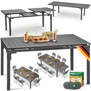 KESSER® Gartentisch ausziehbar Esstisch 180/240x90cm erweiterbar bis 8 Personen Ausziehtisch mit pulverbeschichtetem Stahl-Gestell & HDPE Tischplatte Wetterfest & UV-Beständig inkl. 6 Filz-Untersetzer