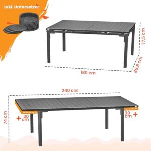 Alternative view of KESSER® Gartentisch ausziehbar Esstisch 180/240x90cm erweiterbar bis 8 Personen Ausziehtisch mit pulverbeschichtetem Stahl-Gestell & HDPE Tischplatte Wetterfest & UV-Beständig inkl. 6 Filz-Untersetzer
