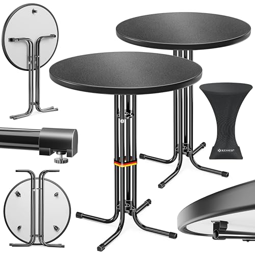 KESSER® Gastro Stehtisch klappbar Bistrotisch 2er Set | Pulverbeschichtete Edelstahlplatte | höhenverstellbare Füße | Party-Tisch Ø 80cm | In- & Outdoor | Empfangstisch | Klapptisch mit Husse Schwarz