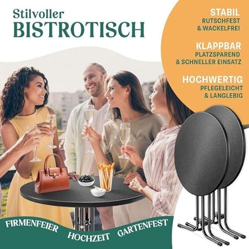 KESSER® Gastro Stehtisch klappbar Bistrotisch 2er Set | Pulverbeschichtete Edelstahlplatte | höhenverstellbare Füße | Party-Tisch Ø 80cm | In- & Outdoor | Empfangstisch | Klapptisch mit Husse Schwarz – Bild 3