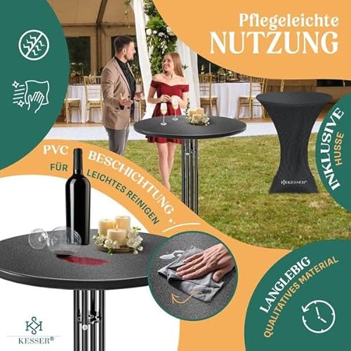 KESSER® Gastro Stehtisch klappbar Bistrotisch 2er Set | Pulverbeschichtete Edelstahlplatte | höhenverstellbare Füße | Party-Tisch Ø 80cm | In- & Outdoor | Empfangstisch | Klapptisch mit Husse Schwarz – Bild 4
