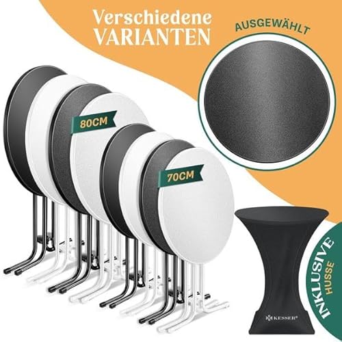 KESSER® Gastro Stehtisch klappbar Bistrotisch 2er Set | Pulverbeschichtete Edelstahlplatte | höhenverstellbare Füße | Party-Tisch Ø 80cm | In- & Outdoor | Empfangstisch | Klapptisch mit Husse Schwarz – Bild 7