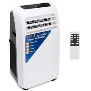 SereneLife Klimaanlage mobil 4-in-1: Luftkühler, Ventilator, Luftentfeuchter Heizung – Tragbares Klimagerät mit Abluftschlauch, Fernbedienung & Kit für Räume bis 42 m² – Fenster-Montage 9,000 BTU