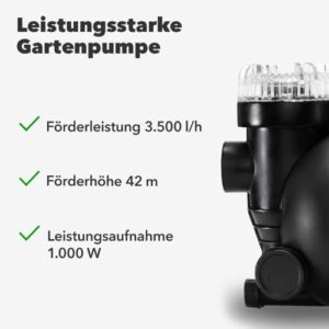 Alternative view of TROTEC Gartenpumpe TGP 1005 ESF – Pumpe mit Leistung 3500 l/h, 1000 W – Förderdruck 4,2 bar, Förderhöhe 42 m, Ansaughöhe 7 m, Wasserpumpe für Regenfässer, Zisternen, Gartenteiche