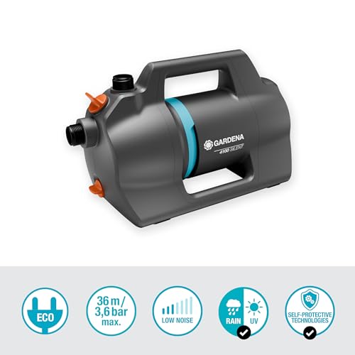 Gardena Gartenpumpe 4100 Silent Set: Sehr leise, innovative Bewässerungspumpe mit 3,5 m Sauggarnitur und 20 m Classic Schlauch, Fördermenge 4100 l/h, 550 W Motor, wasserfest, stromsparend (9051-20) – Bild 2