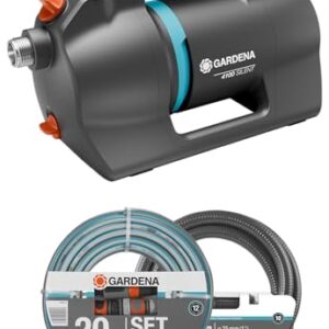 Gardena Gartenpumpe 4200 Silent Set: Sehr leise, innovative Bewässerungspumpe mit 3,5 m Sauggarnitur und 20 m Classic Schlauch, Fördermenge 4200 l/h, 600 W Motor, wasserfest, stromsparend (9055-20)
