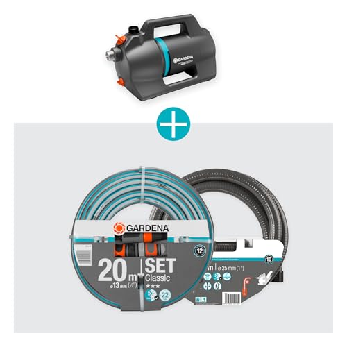 Gardena Gartenpumpe 4200 Silent Set: Sehr leise, innovative Bewässerungspumpe mit 3,5 m Sauggarnitur und 20 m Classic Schlauch, Fördermenge 4200 l/h, 600 W Motor, wasserfest, stromsparend (9055-20) – Bild 4