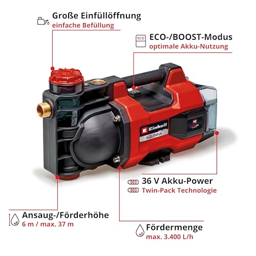 Einhell Akku-Gartenpumpe AQUINNA 36/34 Power X-Change (36 V, max. 3400 L/h Fördermenge, max. 37 m Förderhöhe, Leistungsstufenschalter, Überlast- & Frostschutz, ohne Akku) – Bild 3