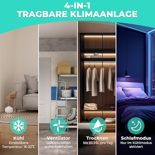 HAUSHOF - Mobile Klimaanlage 9000BTU 4-IN-1 mit Abluftschlauch, Fernbedienung, Isolierhülle für Räume bis 30 m² – Bild 2