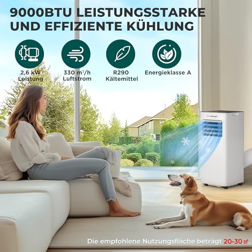HAUSHOF - Mobile Klimaanlage 9000BTU 4-IN-1 mit Abluftschlauch, Fernbedienung, Isolierhülle für Räume bis 30 m² – Bild 3