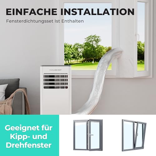 HAUSHOF - Mobile Klimaanlage 9000BTU 4-IN-1 mit Abluftschlauch, Fernbedienung, Isolierhülle für Räume bis 30 m² – Bild 6