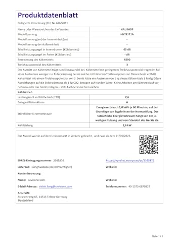 HAUSHOF - Mobile Klimaanlage 9000BTU 4-IN-1 mit Abluftschlauch, Fernbedienung, Isolierhülle für Räume bis 30 m² – Bild 9