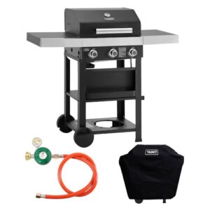 TAINO WABAYA 3 0 Gasgrill Grillwagen 3 Brenner Keramik Sear-Burner Piezo-Zündung Thermometer Warmhalterost Schwarz Matt mit Abdeckhaube