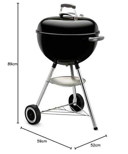 Weber Classic Kettle Holzkohlegrill, Ø 47cm Grillfäche, BBQ Grill mit porzellanemaillierten Deckel & Kessel, Deckelthermometer, Dreibein-Ständer & Räder, verchromter Grillrost - Schwarz (1241304) – Bild 15