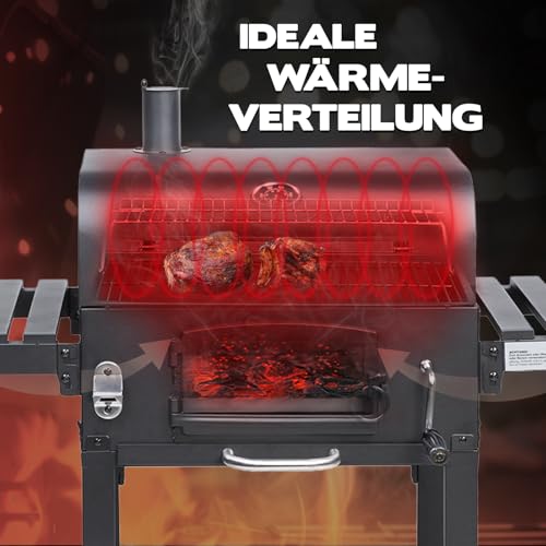 TAINO HERO XL Holzkohlegrill Set Abdeckhaube Grillplatte Smoker Grillwagen BBQ – Bild 7