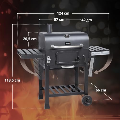 TAINO HERO XL Holzkohlegrill Set Abdeckhaube Grillplatte Smoker Grillwagen BBQ – Bild 8